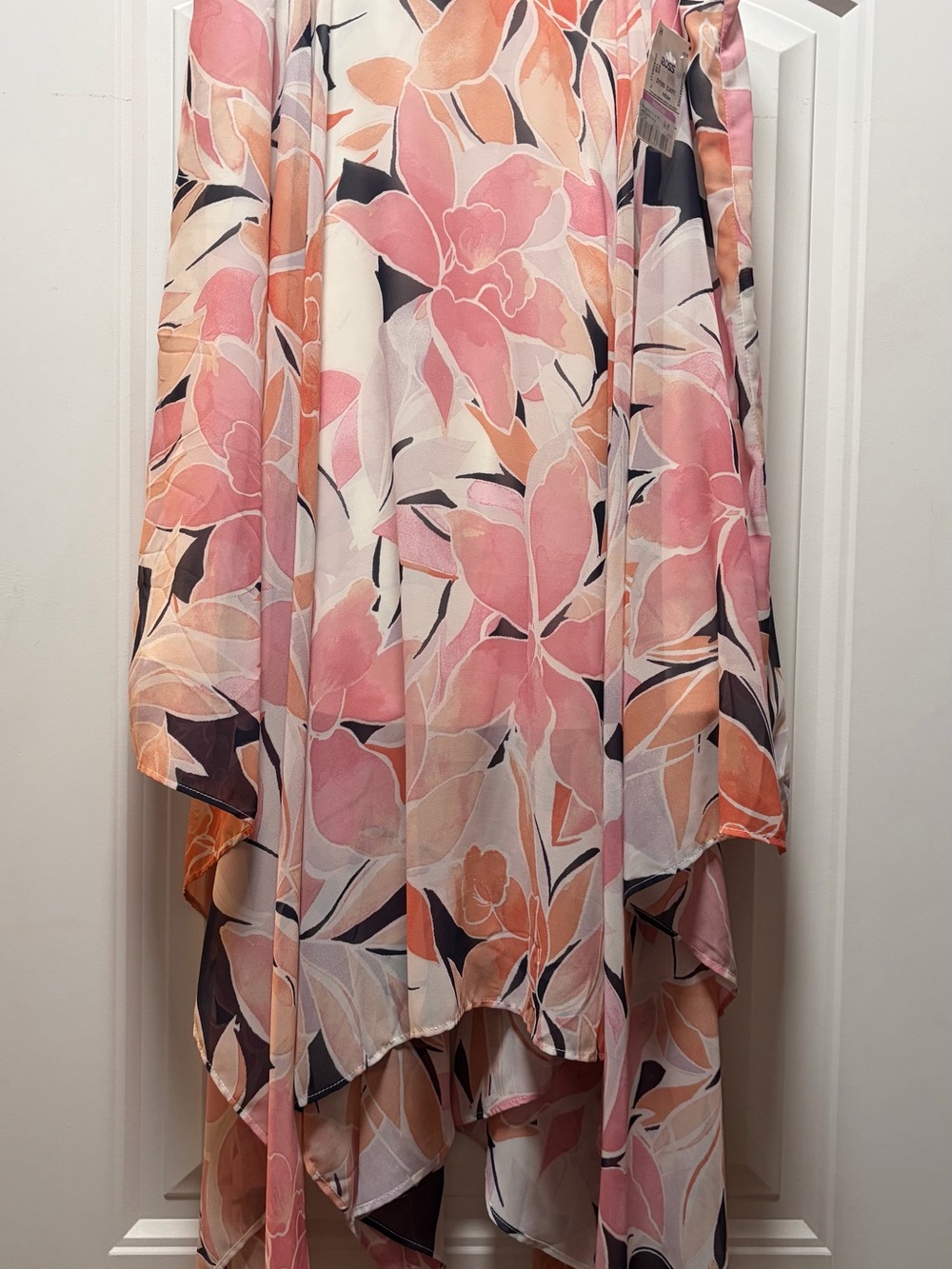 Floral Pink & Peach Layered Hi-Lo Maxi Skirt